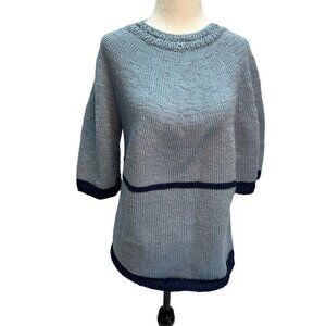 𝅺handmade Hand Knit Blue Short Sleeve Round Neck Sweater Size L/XL